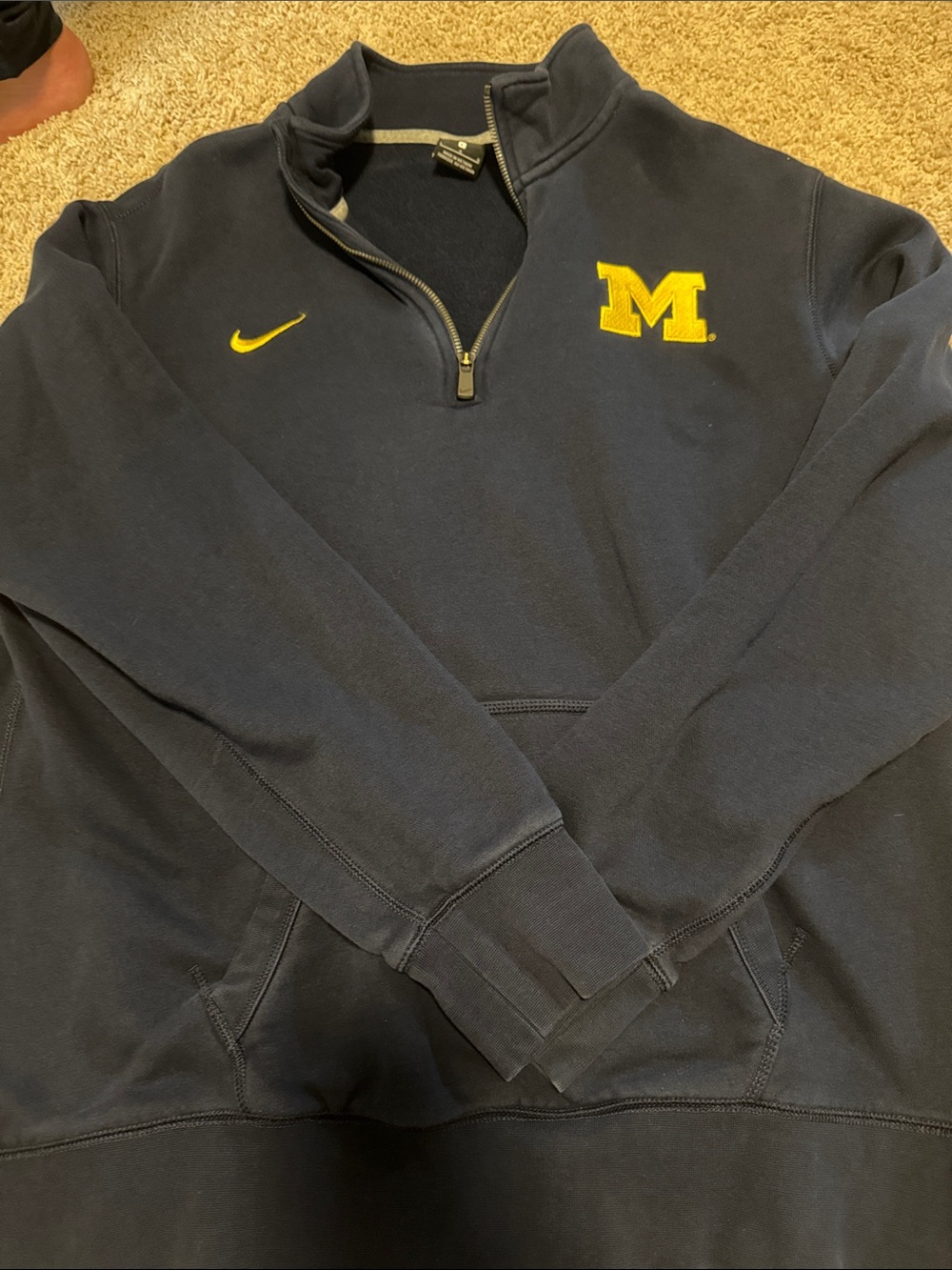 Nike Navy Quarter-Zip Sweatshirt with Yellow Michigan Logo